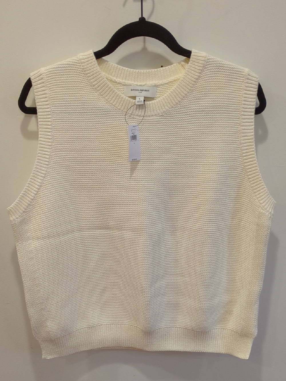 NWT Banana Republic Ivory Cotton Knit Sweater Vest Sz Large Academia Preppy